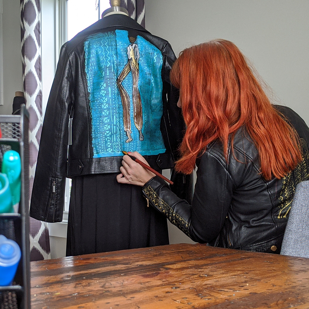 Jen working on jacket