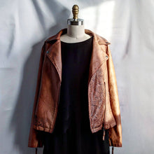 Load image into Gallery viewer, brown faux leather jacket with flowers
