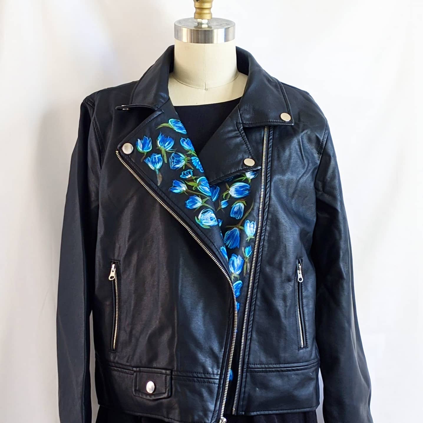 Blue Roses Lapel - Statement Moto Jacket
