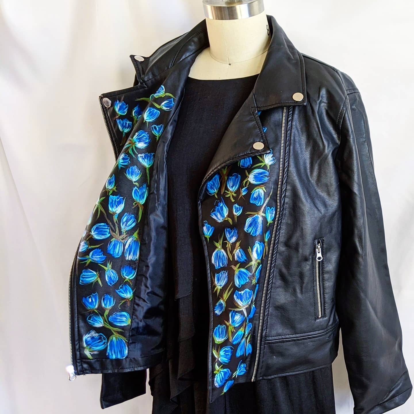Blue Roses Lapel - Statement Moto Jacket