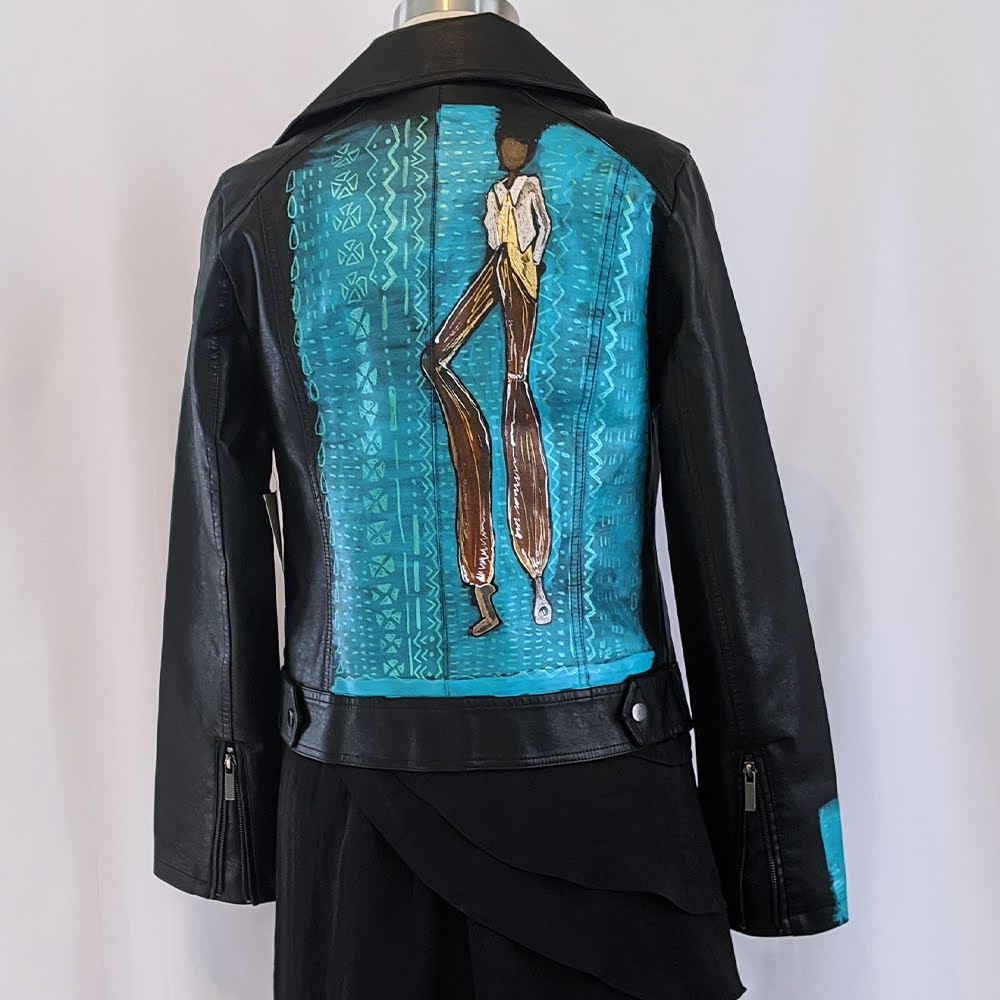 Blue jacket hand painted back