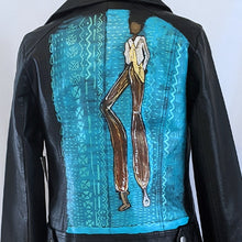Load image into Gallery viewer, Blue jacket hand painted back - close up

