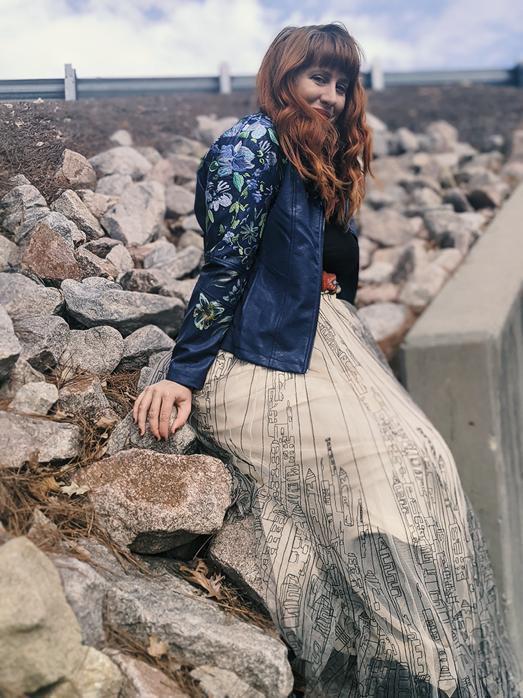 Azure Blossom - Statement Moto Jacket