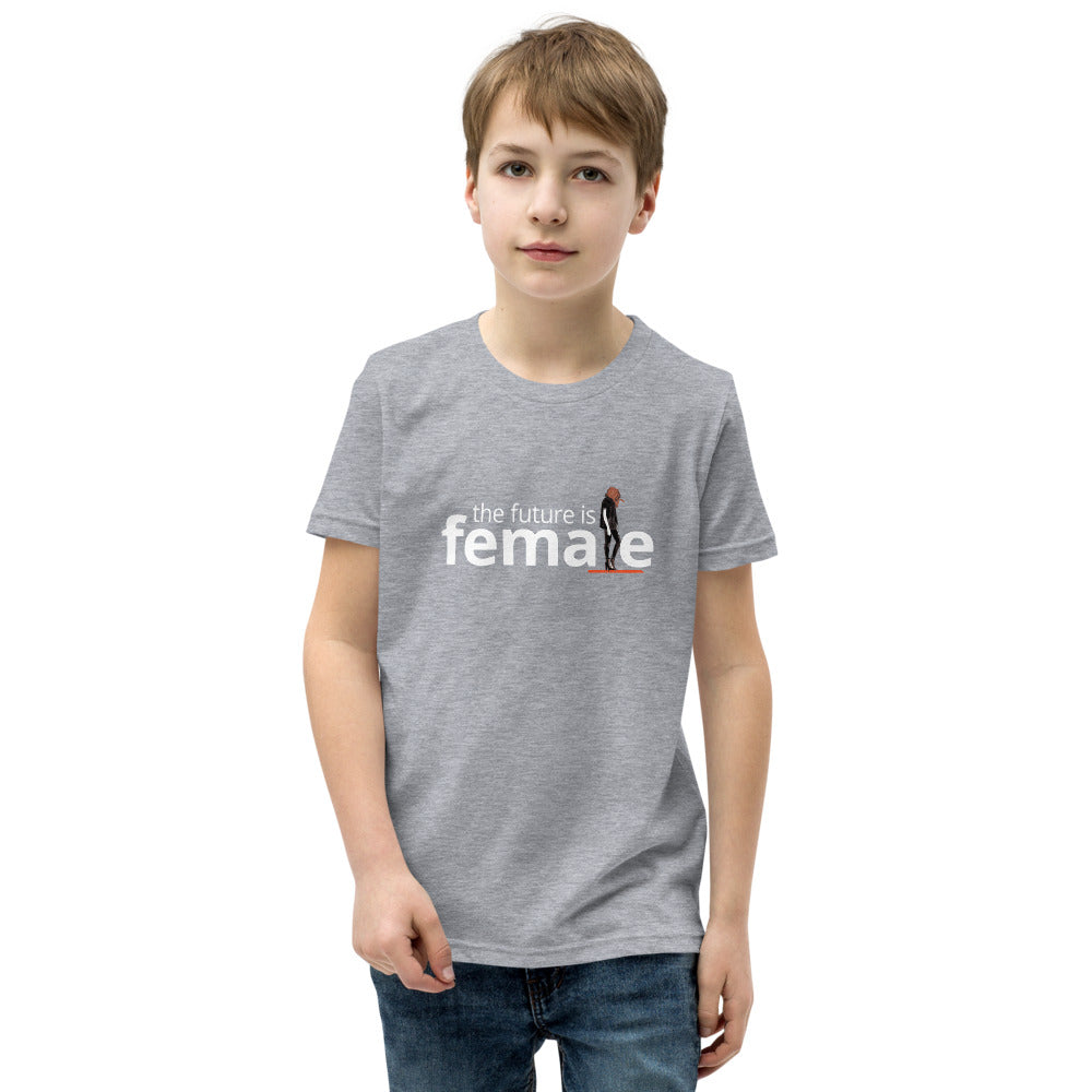 The future is female light gray youth t-shirt with graphic