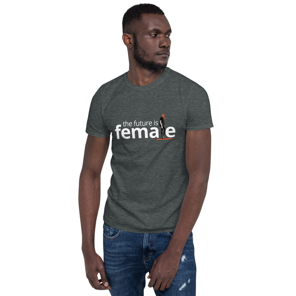 The future is female dark gray unisex t-shirt with graphic