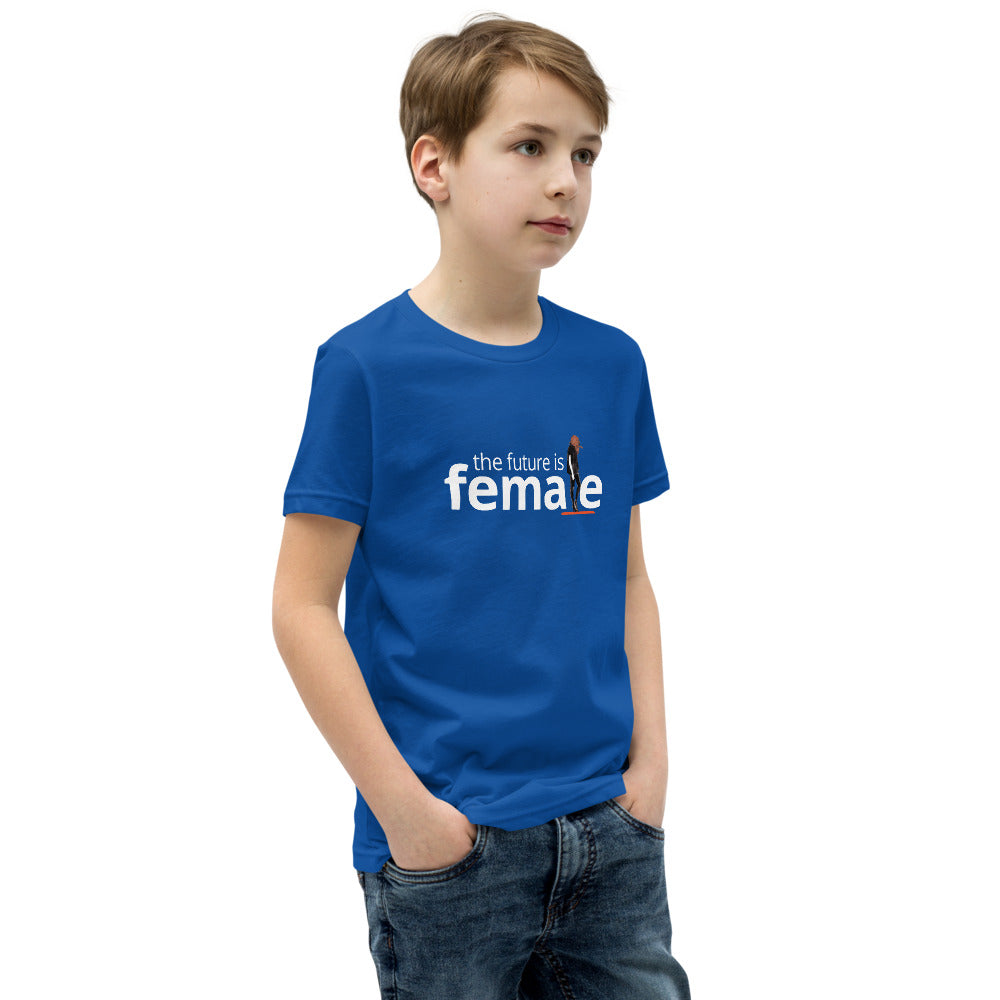 The future is female blue youth t-shirt with graphic