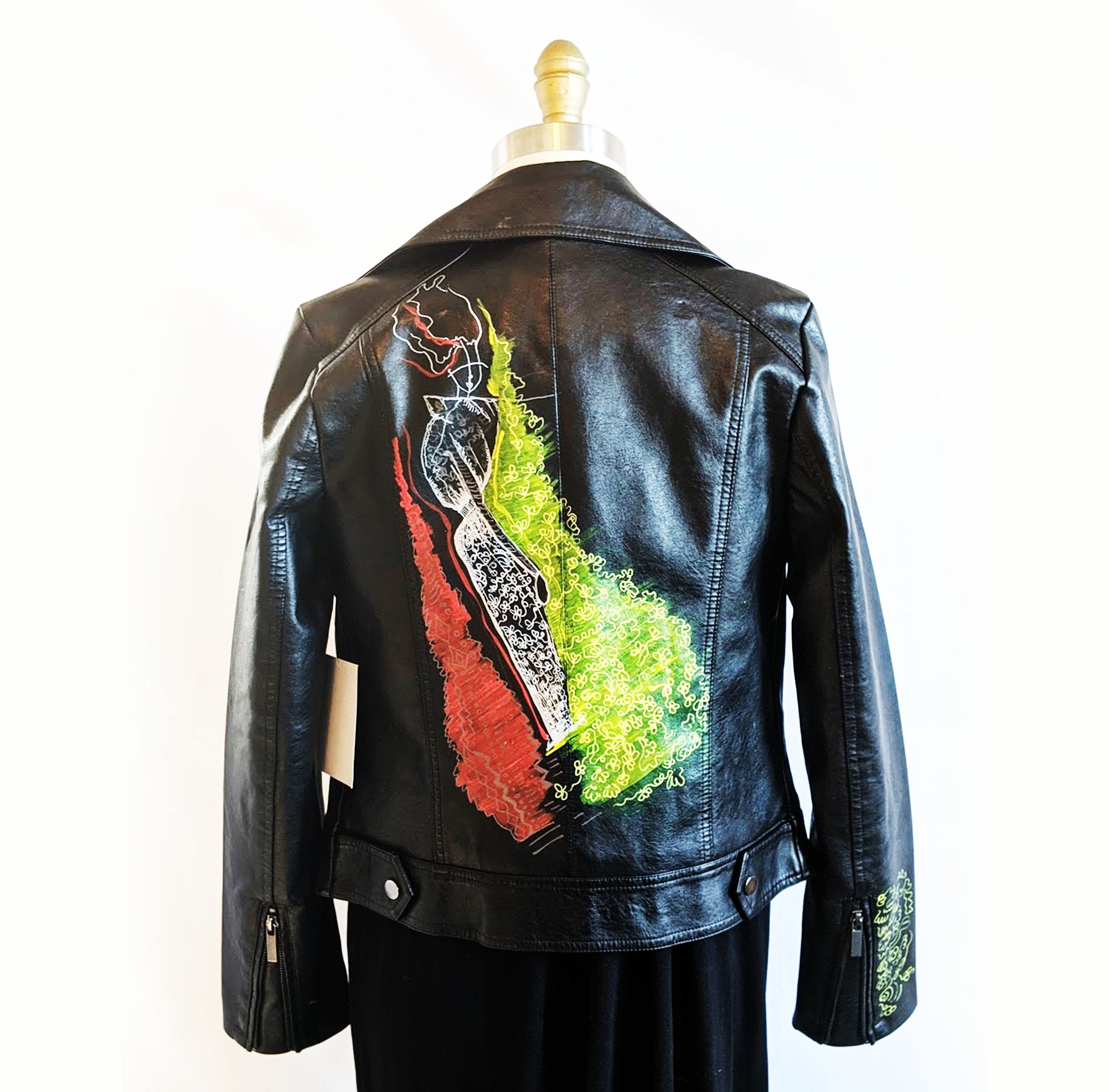 Faux Leather Jacket Hand Painted