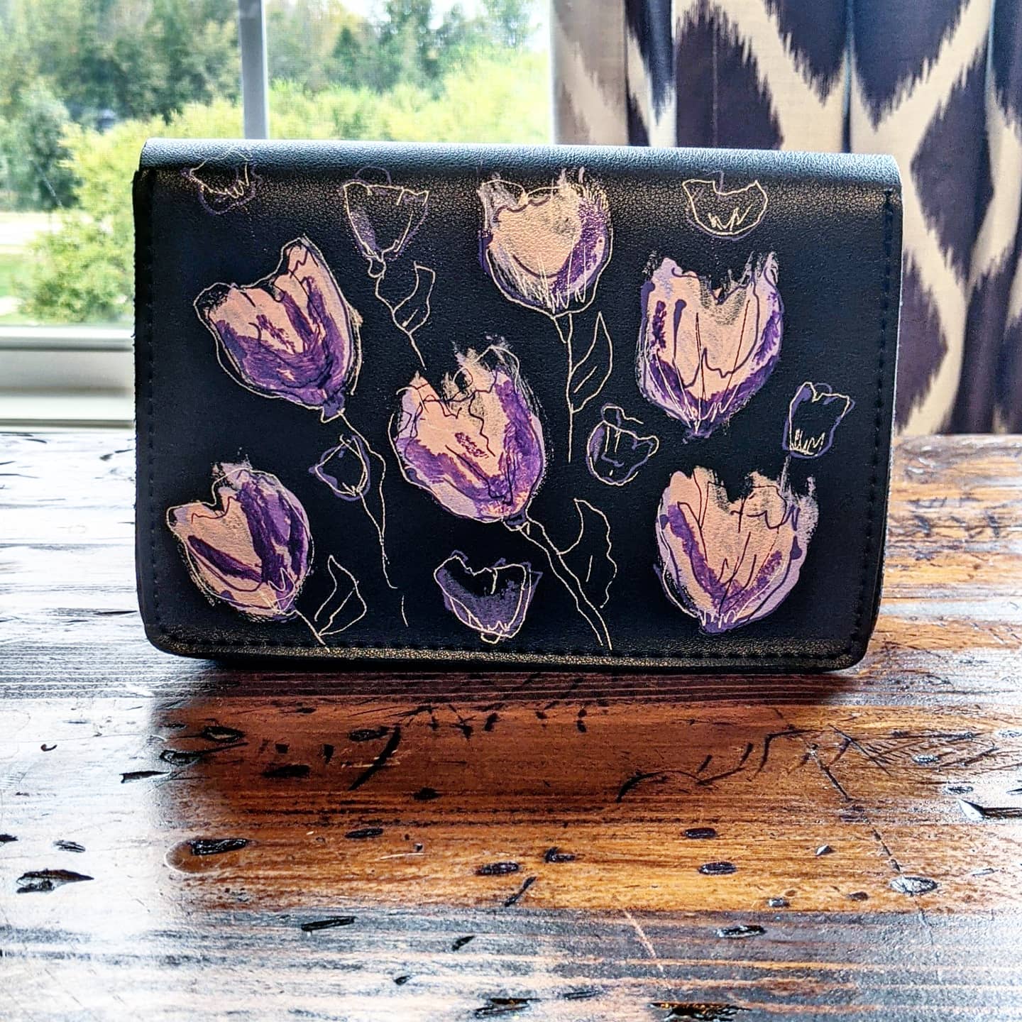 purple flowers clutch bag