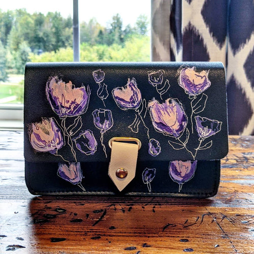 purple flowers clutch bag