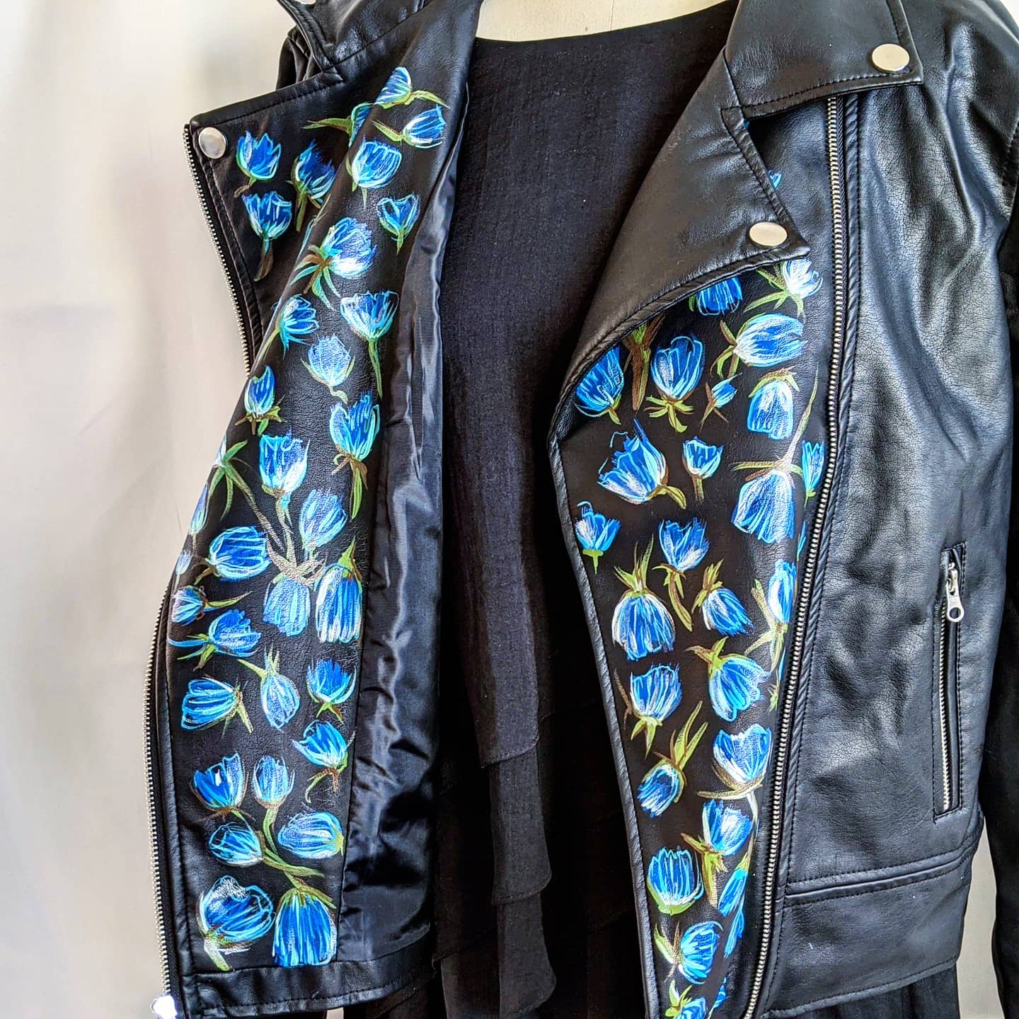 Blue Roses Lapel - Statement Moto Jacket