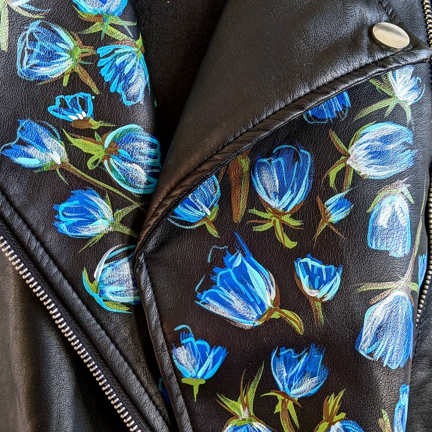 Blue Roses Lapel - Statement Moto Jacket