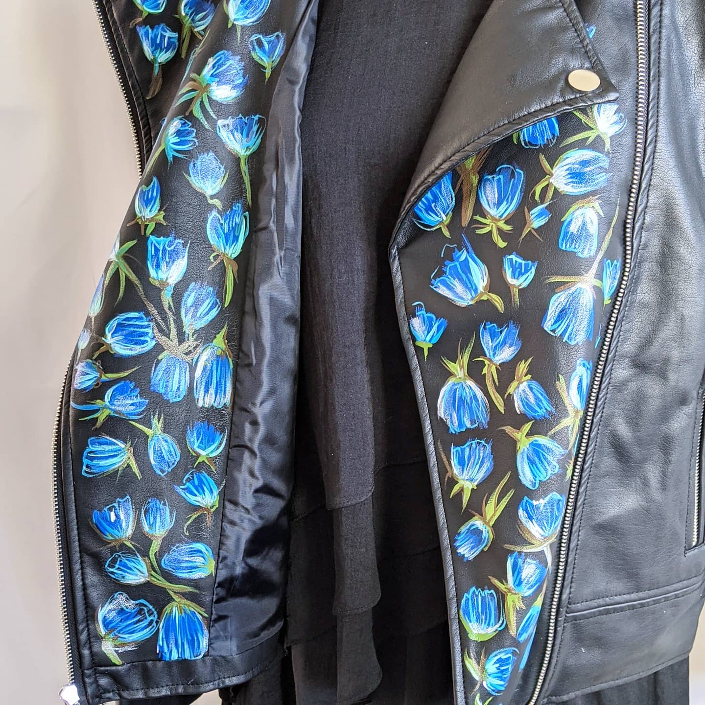 Blue Roses Lapel - Statement Moto Jacket