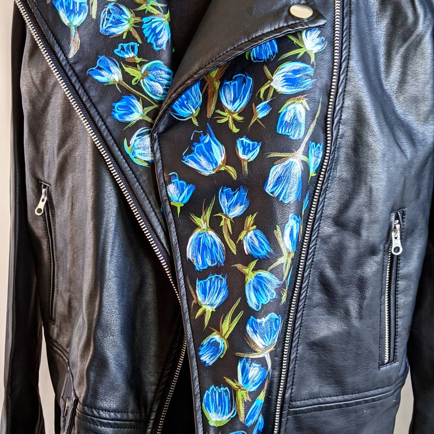 Blue Roses Lapel - Statement Moto Jacket