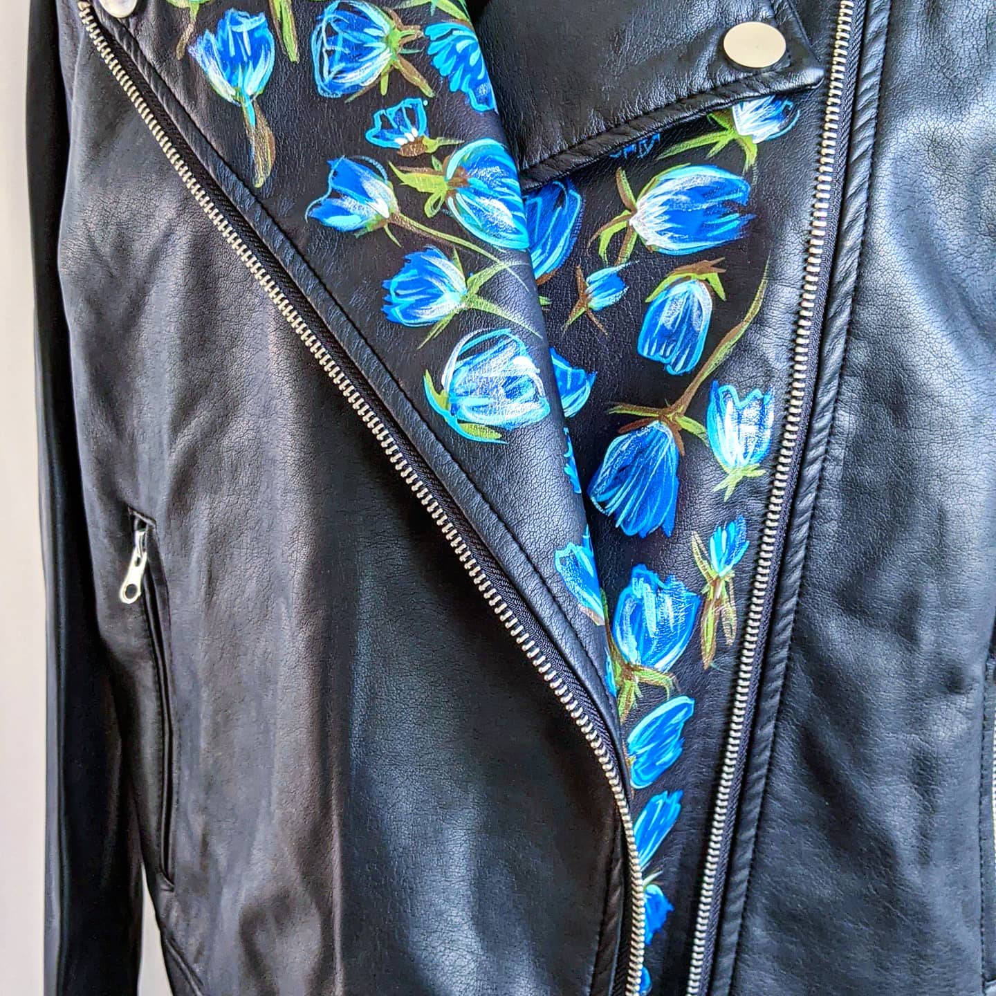 Blue Roses Lapel - Statement Moto Jacket