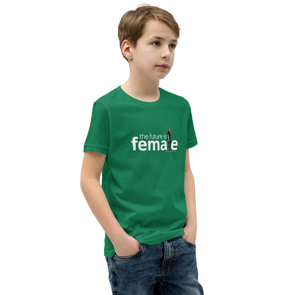 The future is female green youth t-shirt with graphic