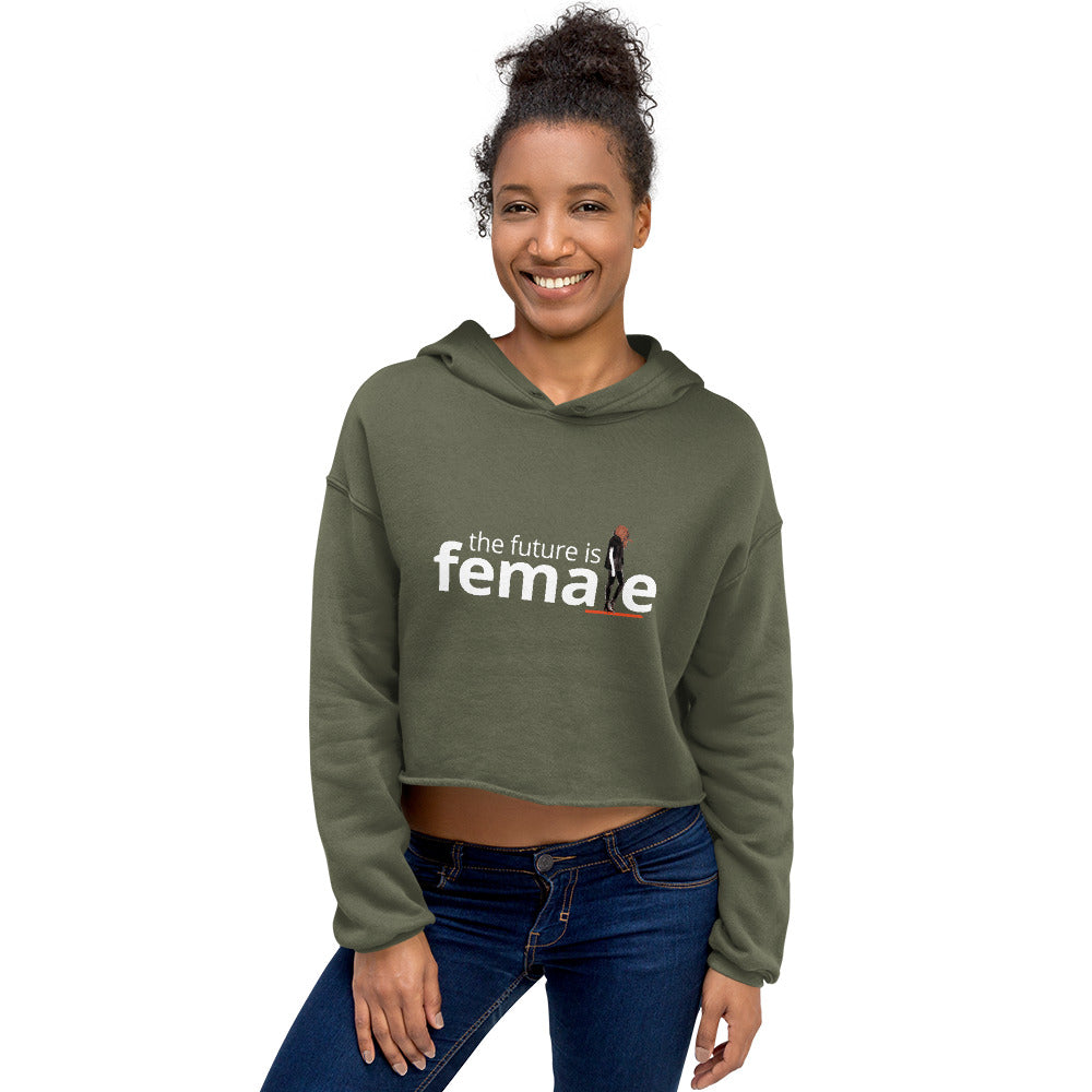 The future is female green cropped hoodie with graphic