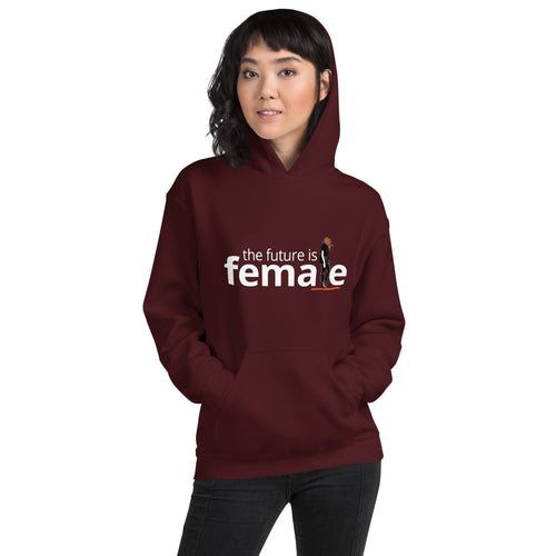 The future is female burgundy hoodie with graphic