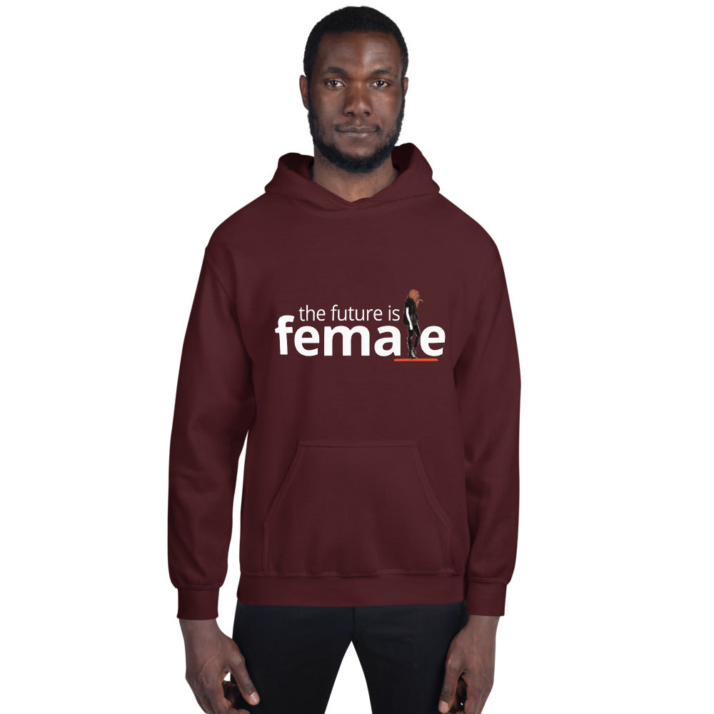 The future is female burgundy hoodie with graphic